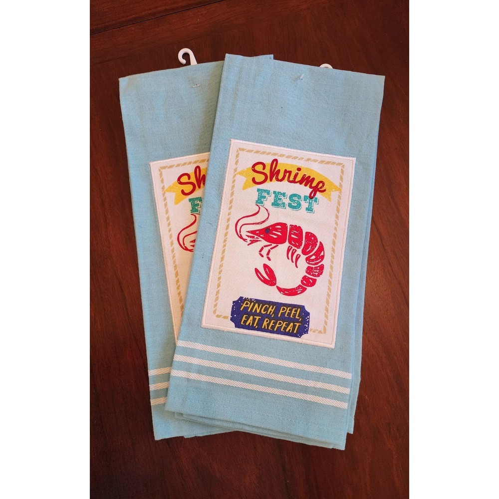 NWT Set Of Two Kitchen Towels Shrimp Low Country Boil Beach Kitchen Decor Party